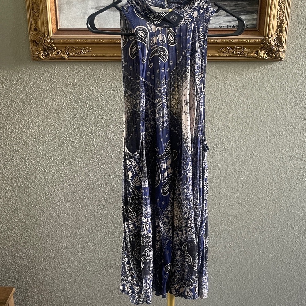 Free People Navy & White Paisley Boho Maxi Dress
